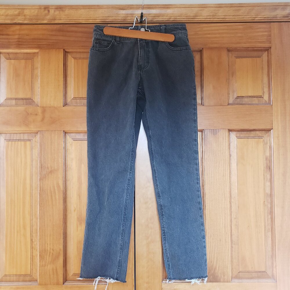 Oat New York Black Cropped Jeans Raw Hem Sz 28 US 6 Straight leg Mid Rise
